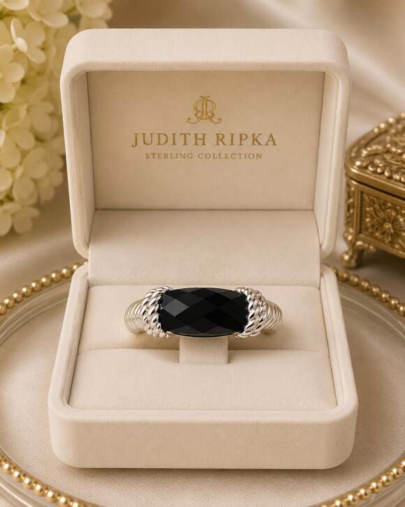 Judith Ripka Jewelry - Judith Ripka Sterling Silver Faceted Black Onyx Rope Texture Ring